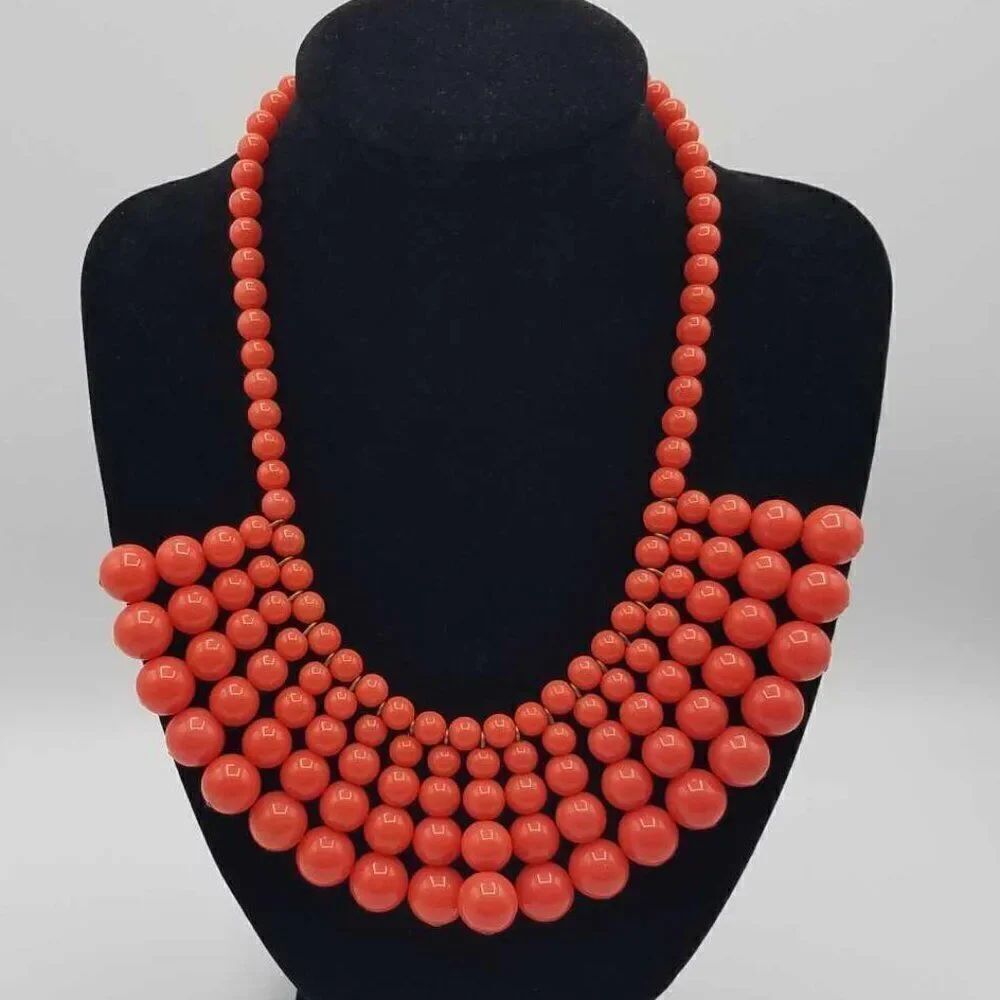 J Crew Orange Beaded Statement Necklace
